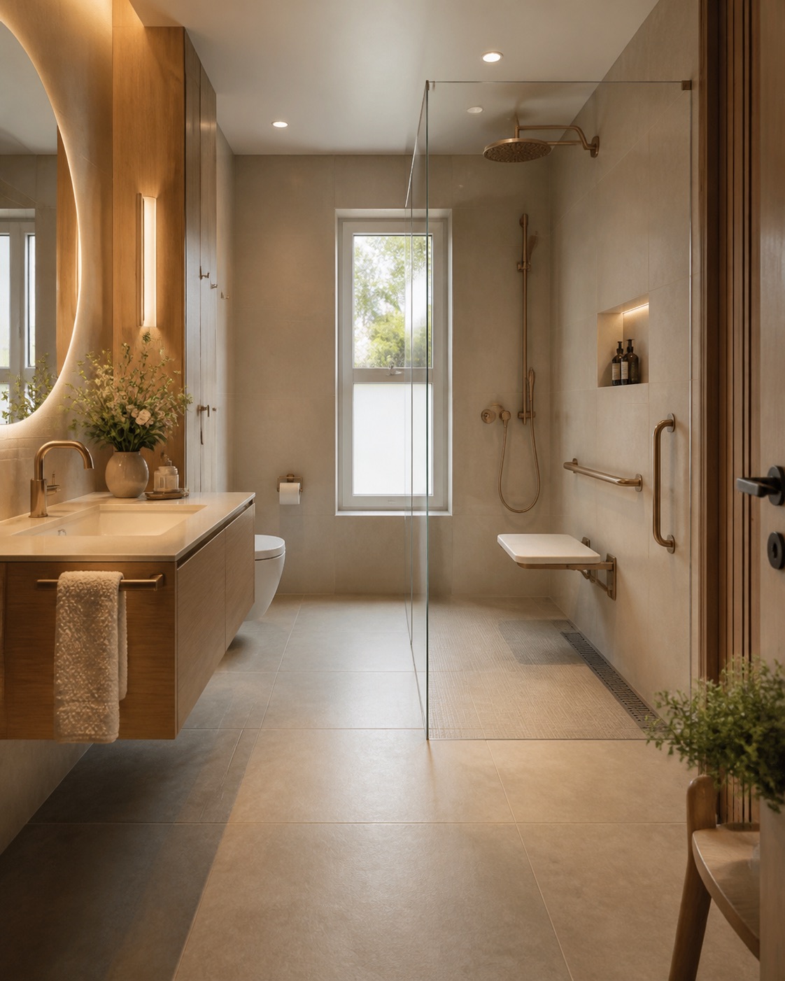 Barrierearmes Badezimmer mit bodengleicher Dusche